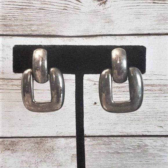 Vintage Silver Earrings Clipon Bold Chunky Statement - Picture 1 of 5